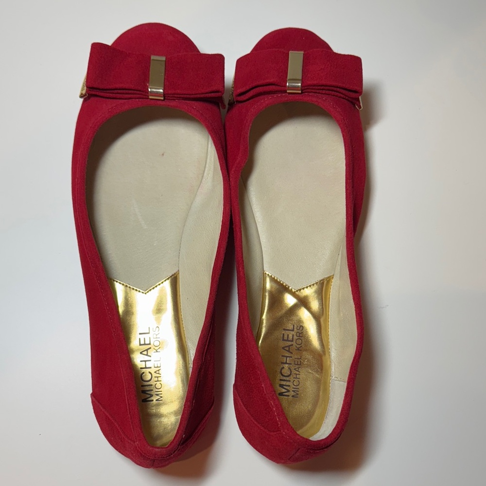 Michael Kors Red Suede Flats with Bow - Picture 5 of 5